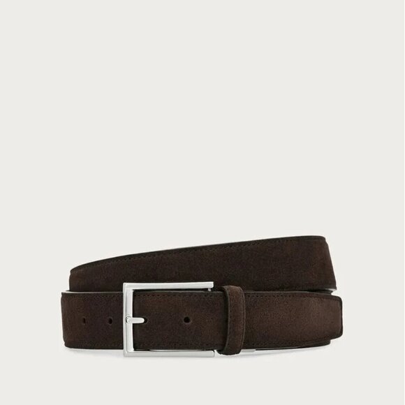 Canali Brown suede calfskin belt - Picture 3 of 8